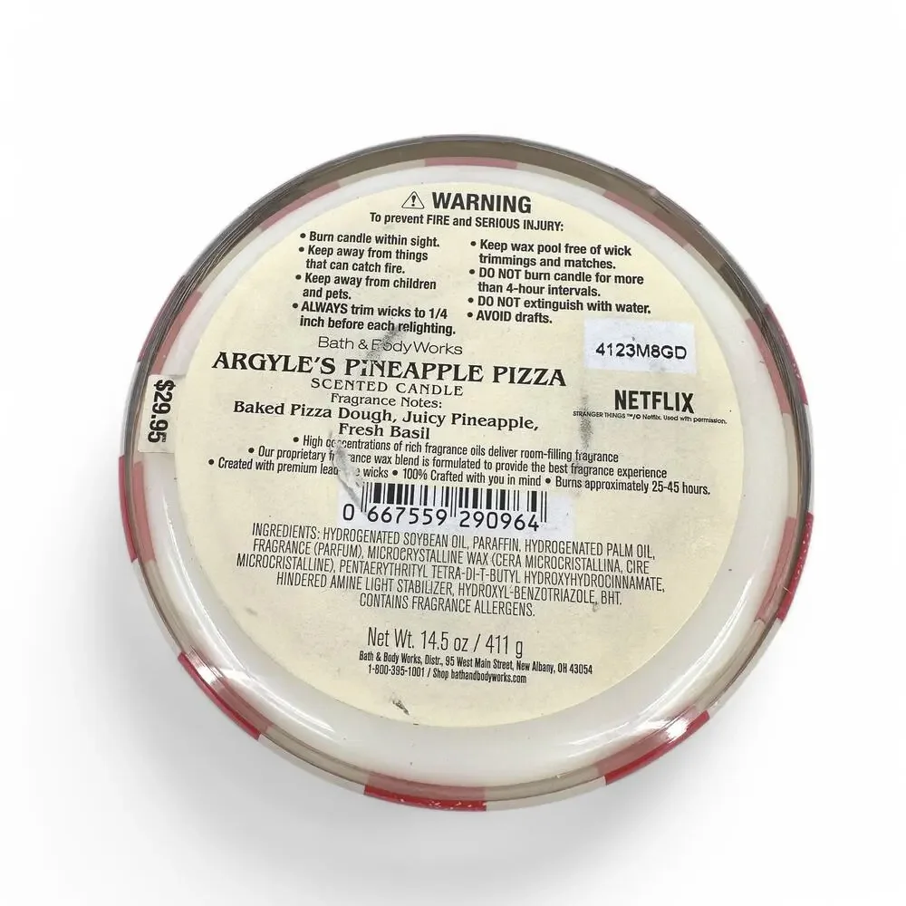 Stranger Things Argyle's Pineapple Pizza Candle Bath and Body Works Surfer Boy